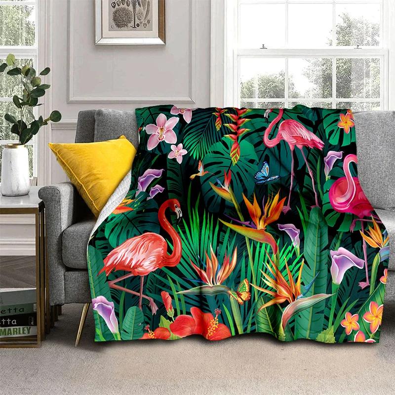 HD Pink Flamingo Bird Rainforest Cartoon Blanket,Soft Throw Blanket for Home Bedroom Bed Sofa Picnic Travel Cover Blanket Kids