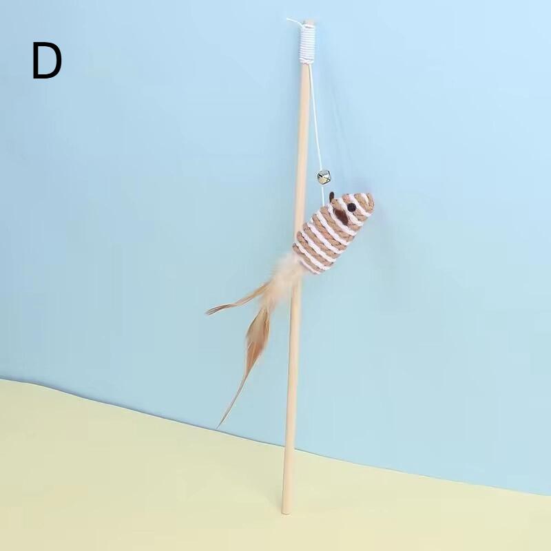 New Mouse Wooden Teasing Cat Rod Cat Toy Pet Supplies Feather Bell Wooden Rod Teasing Cat Stick