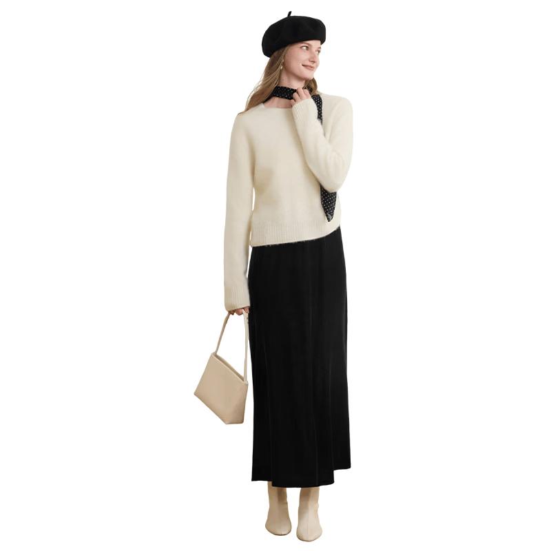 Xiangying Women s Black Velvet A-Line Midi Skirt XL