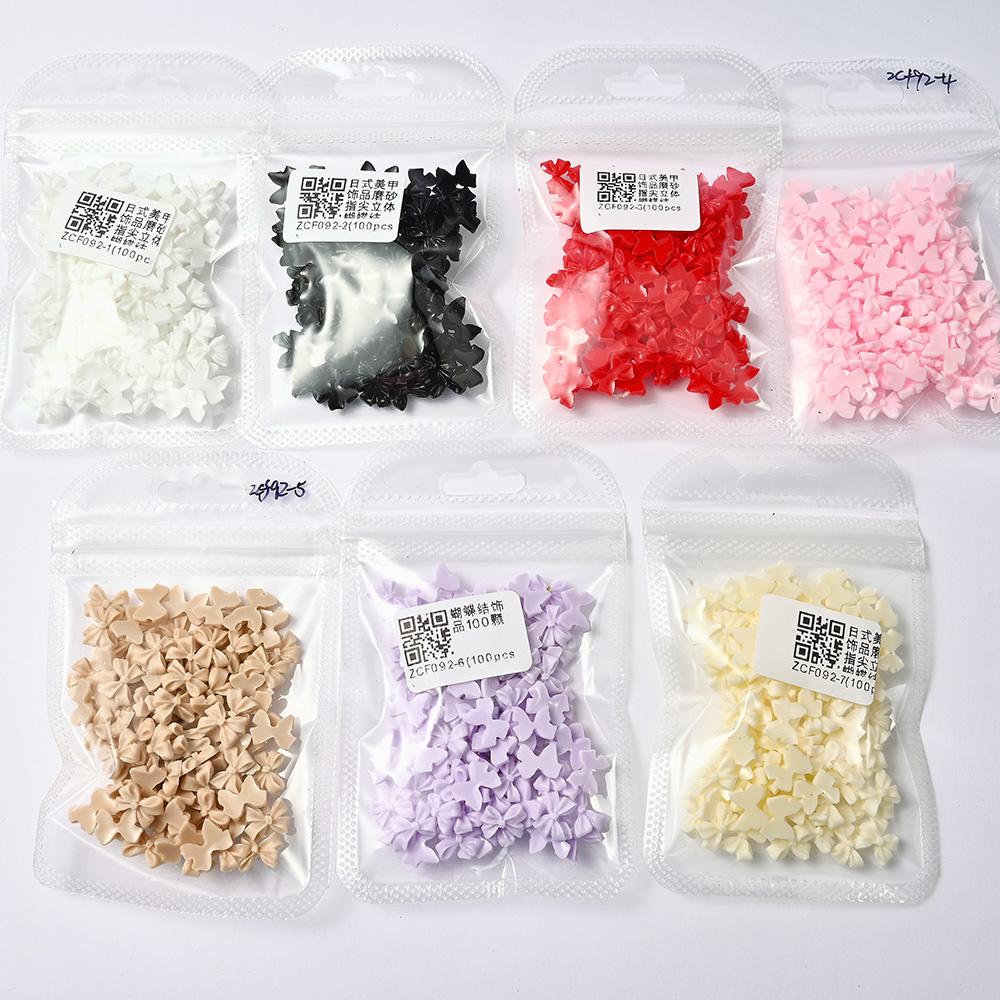 50/100 pezzi Rosa Bianco Kawaii Fiocco Ciondolo per Unghie 3D Resina Fiocco Flatback Gemme per Unghie 8*10mm Strass Gioielli per Nail Art #Papillon
