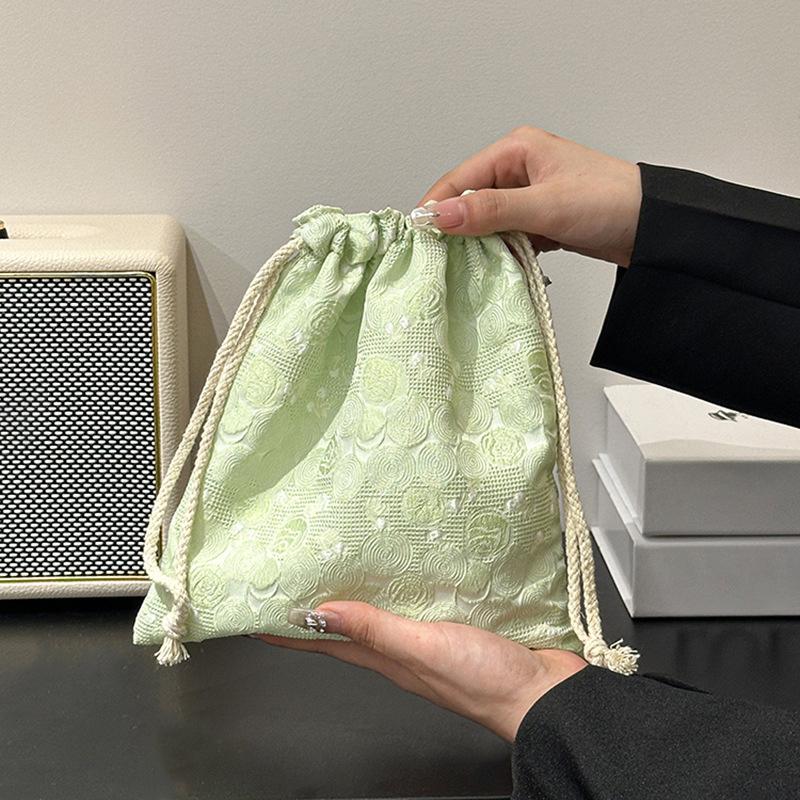Cute Pink Bowknot Print Travel Skincare Drawstring Storage Bag Makeup Bag Underwear Clothing Bag Portable Organizer Bag
