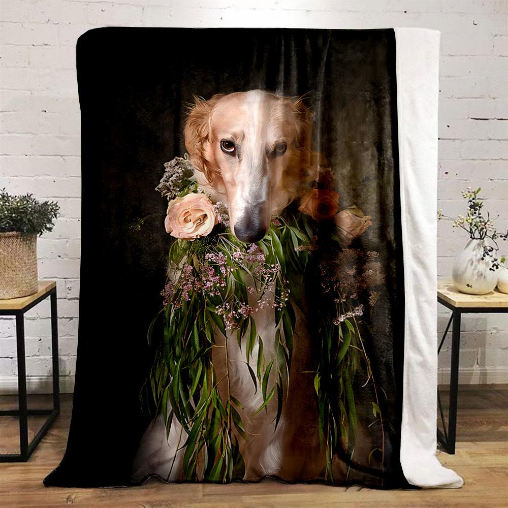 Elegant Dog with Flowers for all seasons blanket lunch break throw gift