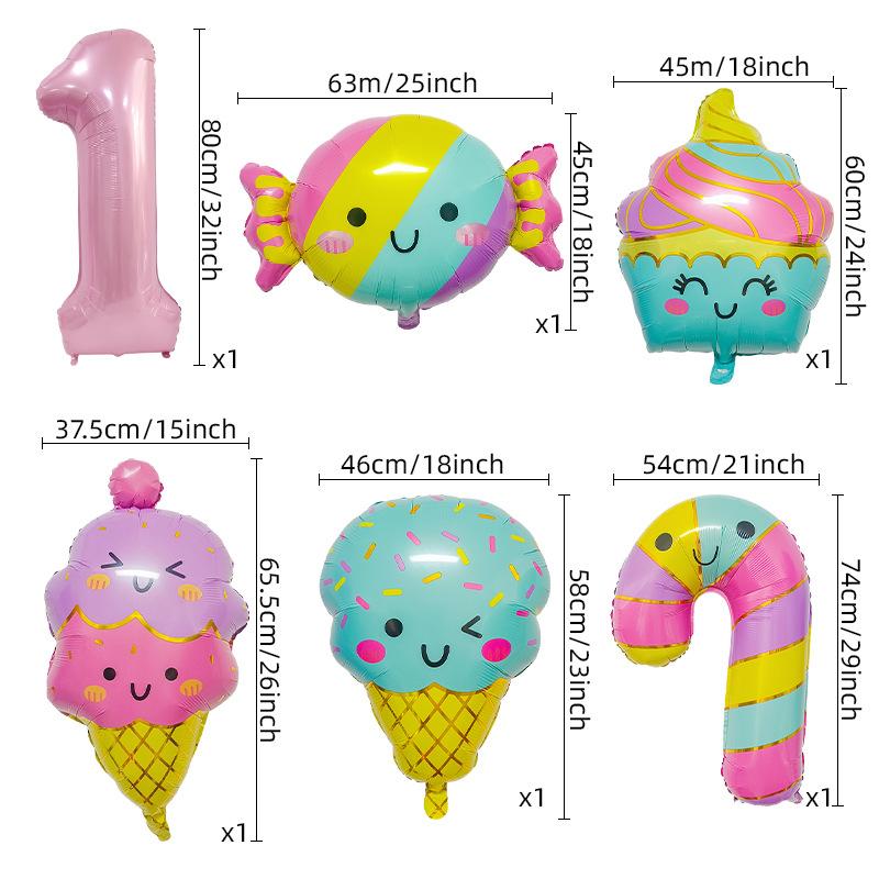 New Cute Candy Ice Cream Balloon Set Children'S Birthday Decoration Scene Arrangement Aluminum Mold Balloon Supplies