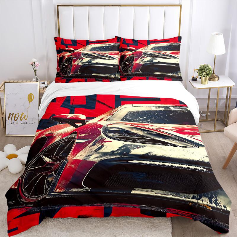 3pcs Racing Car Bedding Set. Soft and Comfortable with No Core Included (1x Duvet Cover + 2x Pillow Covers) Yy251031097