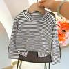 Children's long sleeved striped base shirt, baby's stylish, medium and young children's single top for boys and girls, worn inside and outside