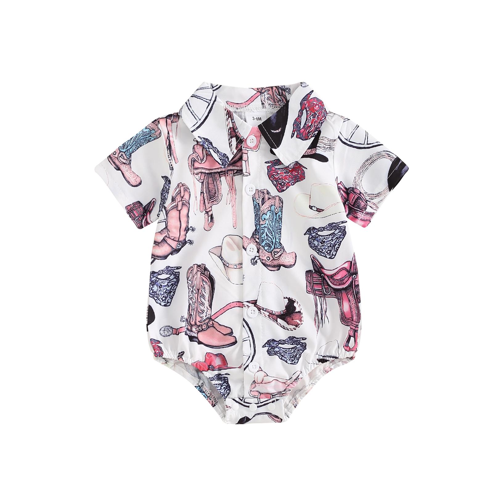 

Детский комбинезон для мальчика, короткий рукав, застежка на пуговицы, сапоги для верховой езды, летний боди, одежда на каждый день 9-12 Months