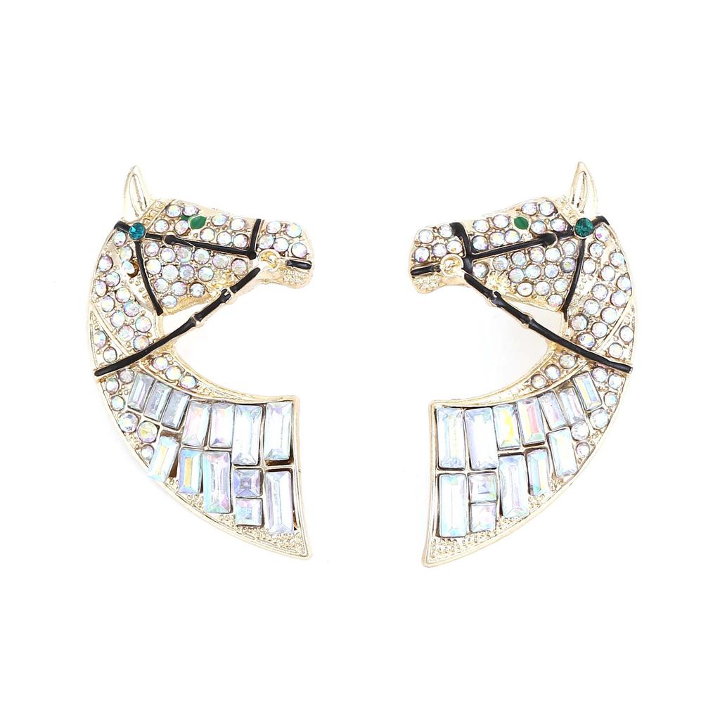 European and American innovative animal horse head rhinestone stud earrings creative alloy light luxury versatile personality exaggerated temperament
