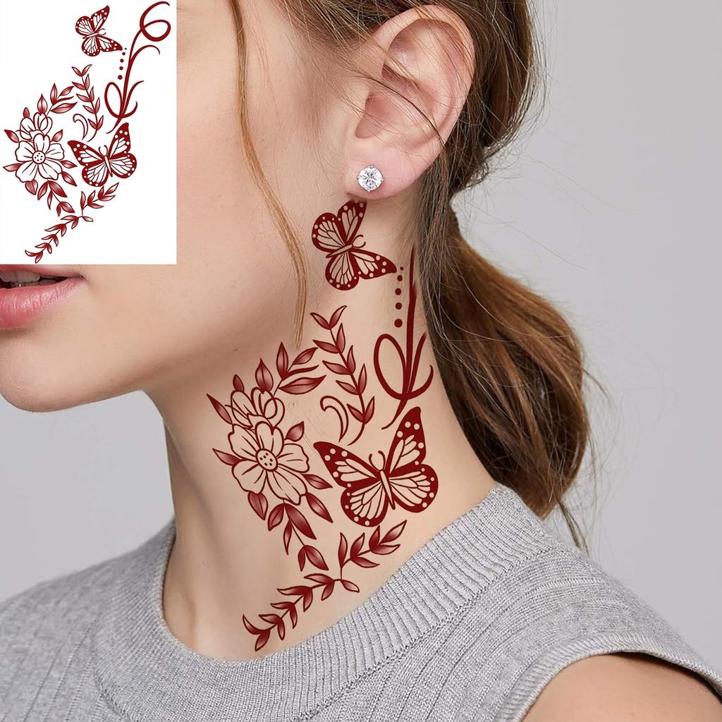 1 Foglio Rose Foglie a Falce Tatuaggi Temporanei Per Mani Collo Adulti, Adesivo Tatuaggio Finto Impermeabile Lunga Durata Realistico