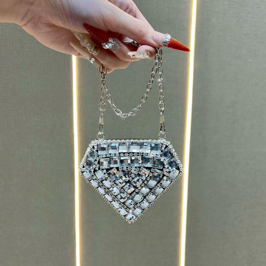 Borsa a Catena Geometrica Mini da Donna alla Moda con Diamanti Scintillanti per l'Uso Quotidiano