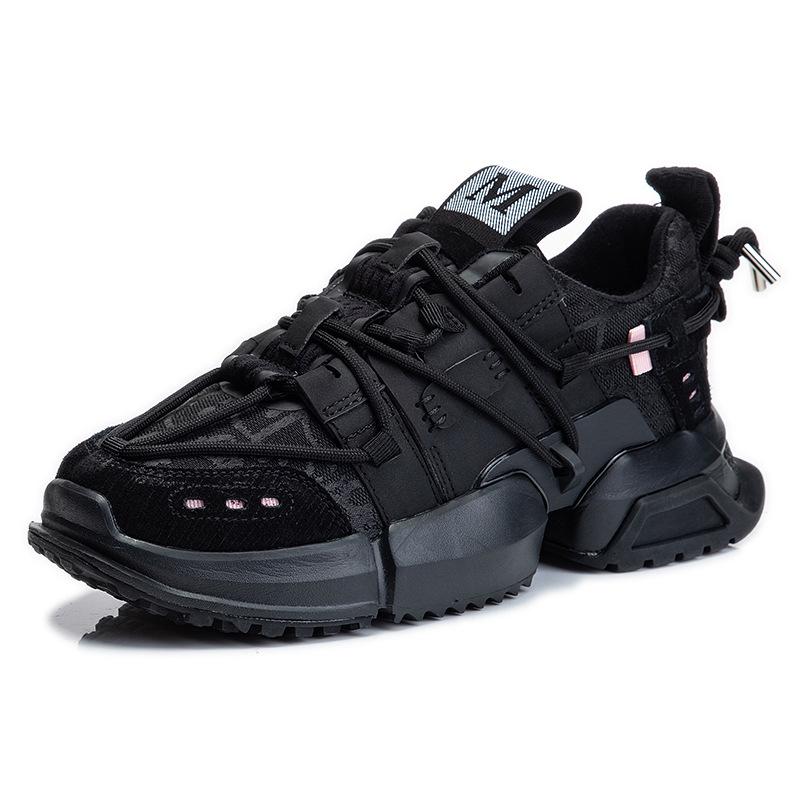 

Амортизирующая подошва кроссовки папины кроссовки женские весна 2025 новая спортивная беговая дышащая повседневная обувь детская обувь для увеличения роста кожаная женская обувь 35 чёрный