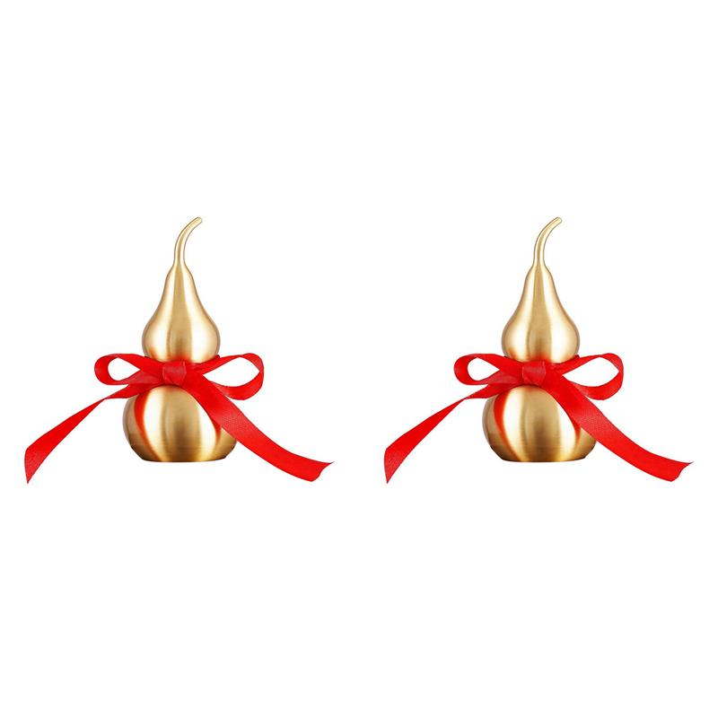 

ABJI-2X Feng Shui Decor-Brass Wu Lou Gourd With Red Luck Strip For Perfect Home Decoration,Table,Bookshelf,B