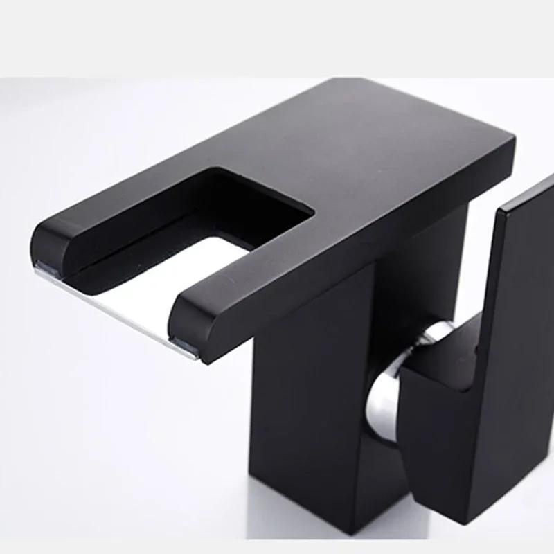 Brass LED Waterfall Bathroom Basin Faucet Cold Hot Water Mixer Crane Sink Tap Color Change Powered by Water Flow Faucets
