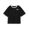 Summer Stripes Fashion Tee Soft Comfortable Solid Color Short Sleeve Regular T-Shirt Women Tops Black 671249-01