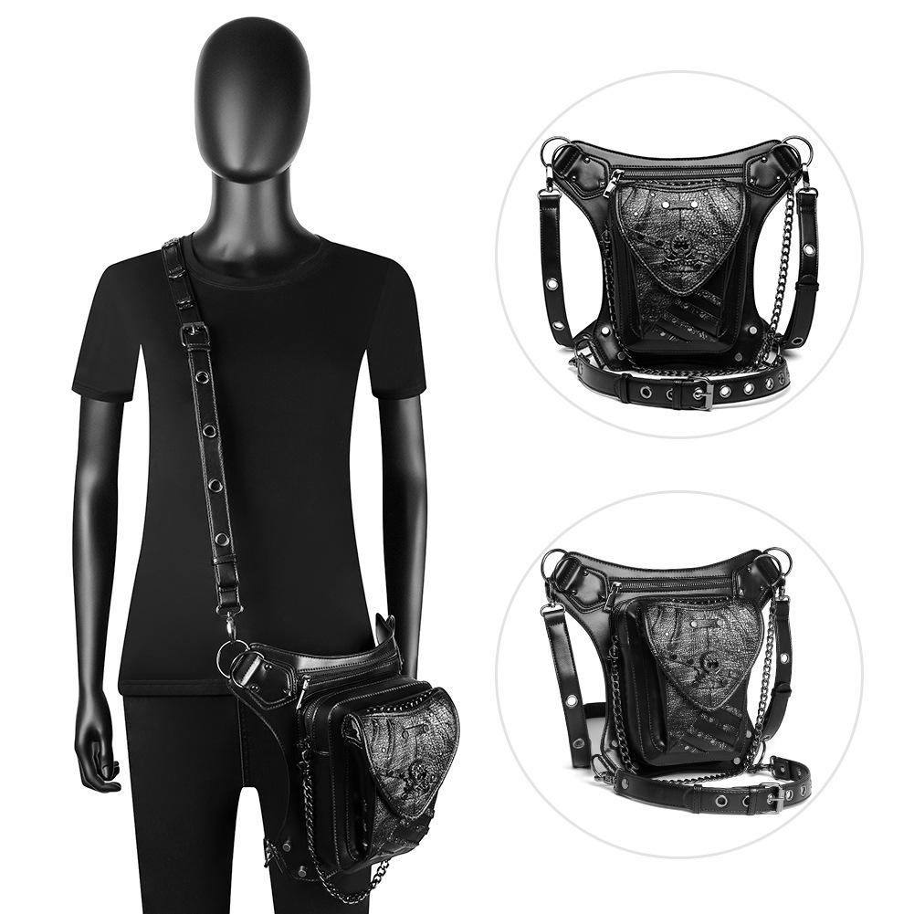 Bolso de cadena para mujer, estilo steampunk con diseño de bloques de color, para teléfono móvil, con calaveras, bandolera, monedero