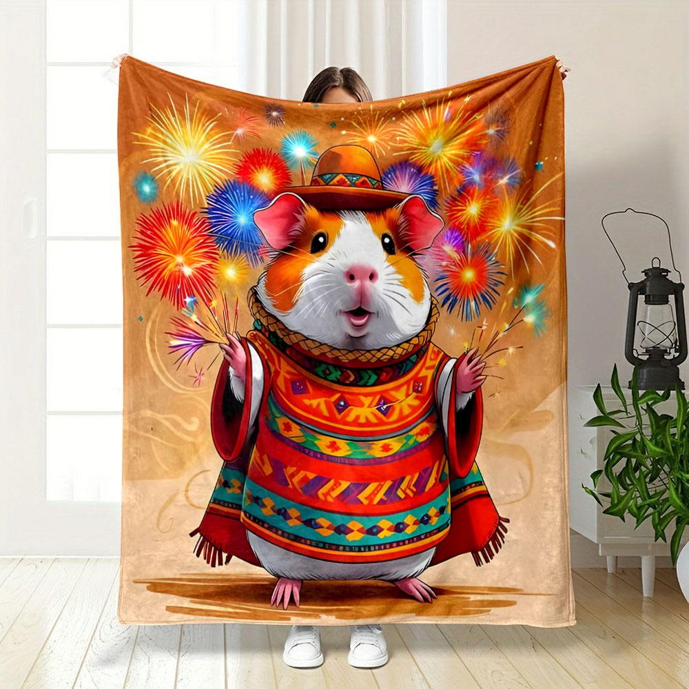Guinea Pig Fiesta with Fireworks Print Blanket Soft and Cozy Perfect for the Living Room Bed Sofa or a Nap,gift