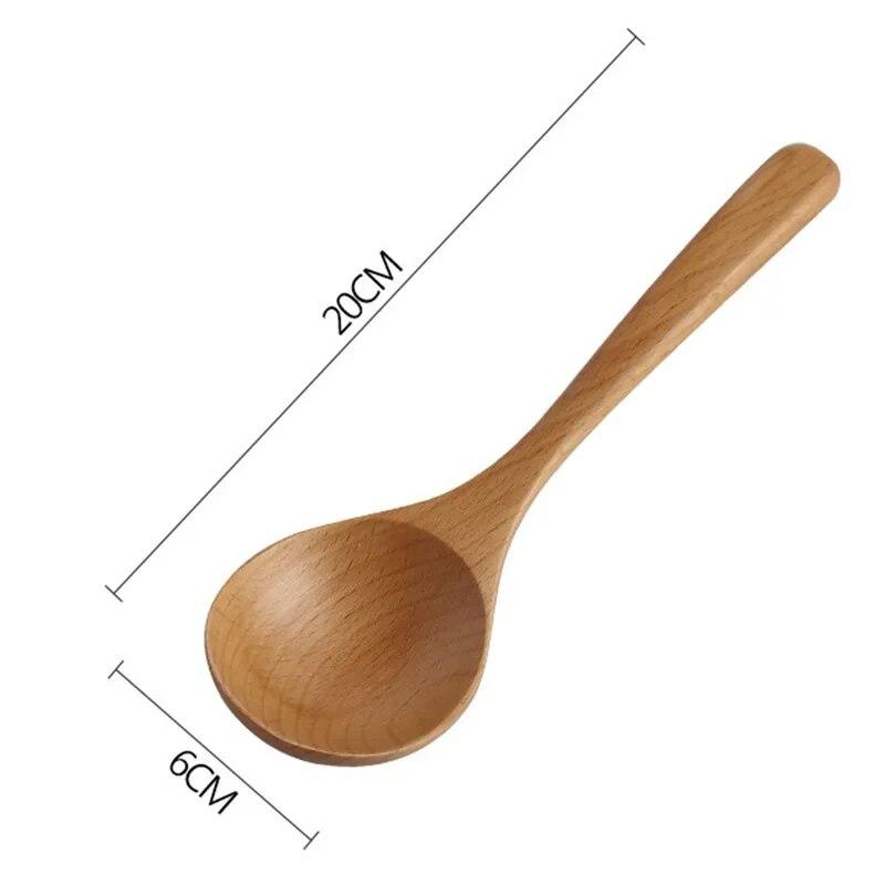 Japanese Style Soup Spoons Long Handle Tableware Kitchen Wooden Porridge Rice Spoon Teaspoon Dinnerware Cooking Utensils