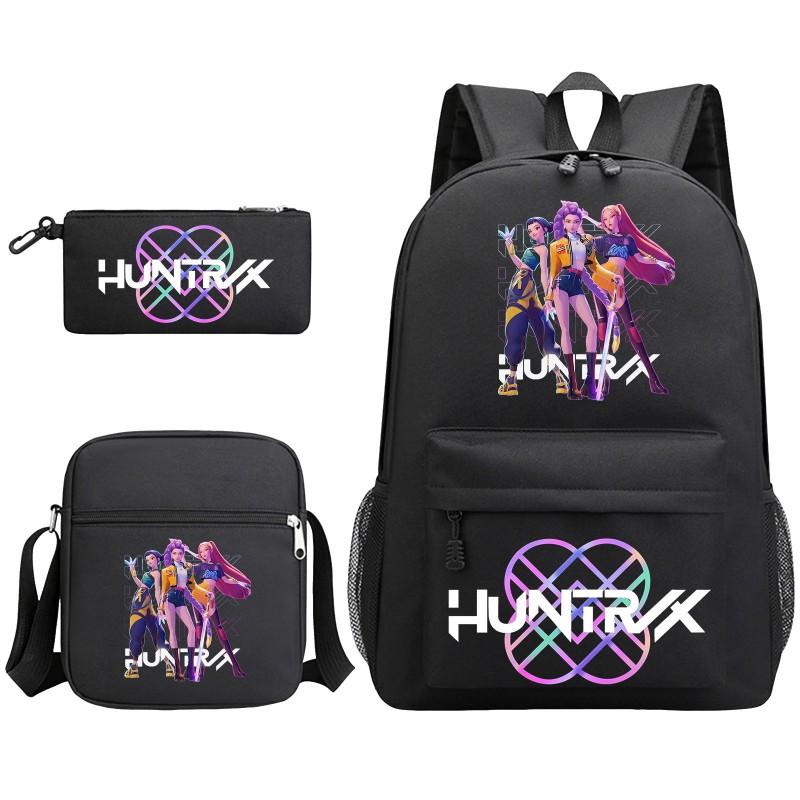 Cartoon Print School Backpack Set Teens Shoulder Bag Pencil Case Bookbag Oxford Fabric Ergonomic Straps
