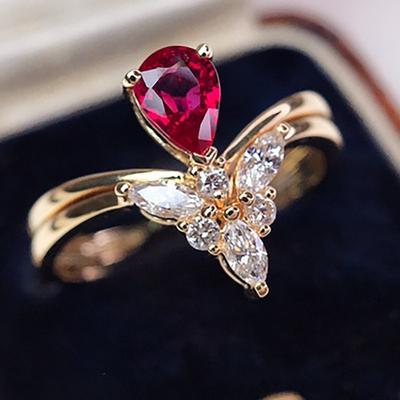 Trendiger roter Wassertropfen Zirkonia Hochzeitsring-Set für Damen Neuer klassischer Doppellagenring Mode Verlobungsparty Schmuck