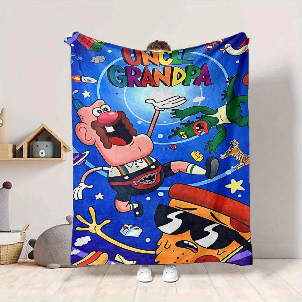 1pc Uncle Grandpa Cozy Print Blanket Lightweight Warm Flannel Throw Blanket For Sofa, Bed, Living Room
