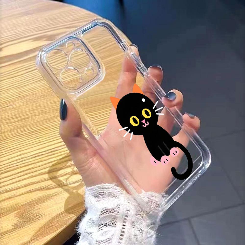 Cute Sitting Black Cat Transparent Soft TPU Phone Case for Xiaomi Redmi Note 15 14 13 12 11 10 9 Pro Plus 4G 5G Soft Cover