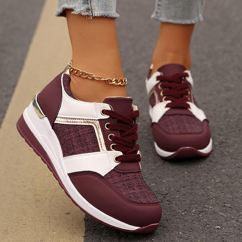 Women's Fashion Wedge Sneakers Contrast Color Height Increasing Sports Shoes Woman Casual Lightweight Walking Trainers Plus Size