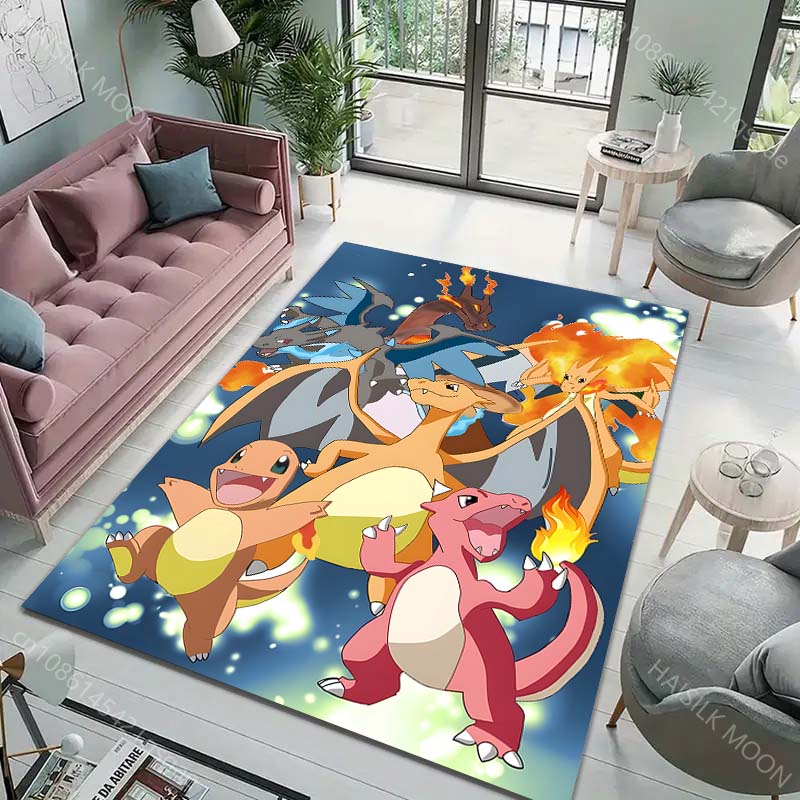 Japan Anime Pokémon Theme Rug with Charizard Print, Carpet for Living Room Kids Bedroom Mat Sofa Doormat Decor Mat Free Shipping