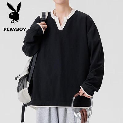 Men's V-Neck Loose Long Sleeve Casual T-Shirt