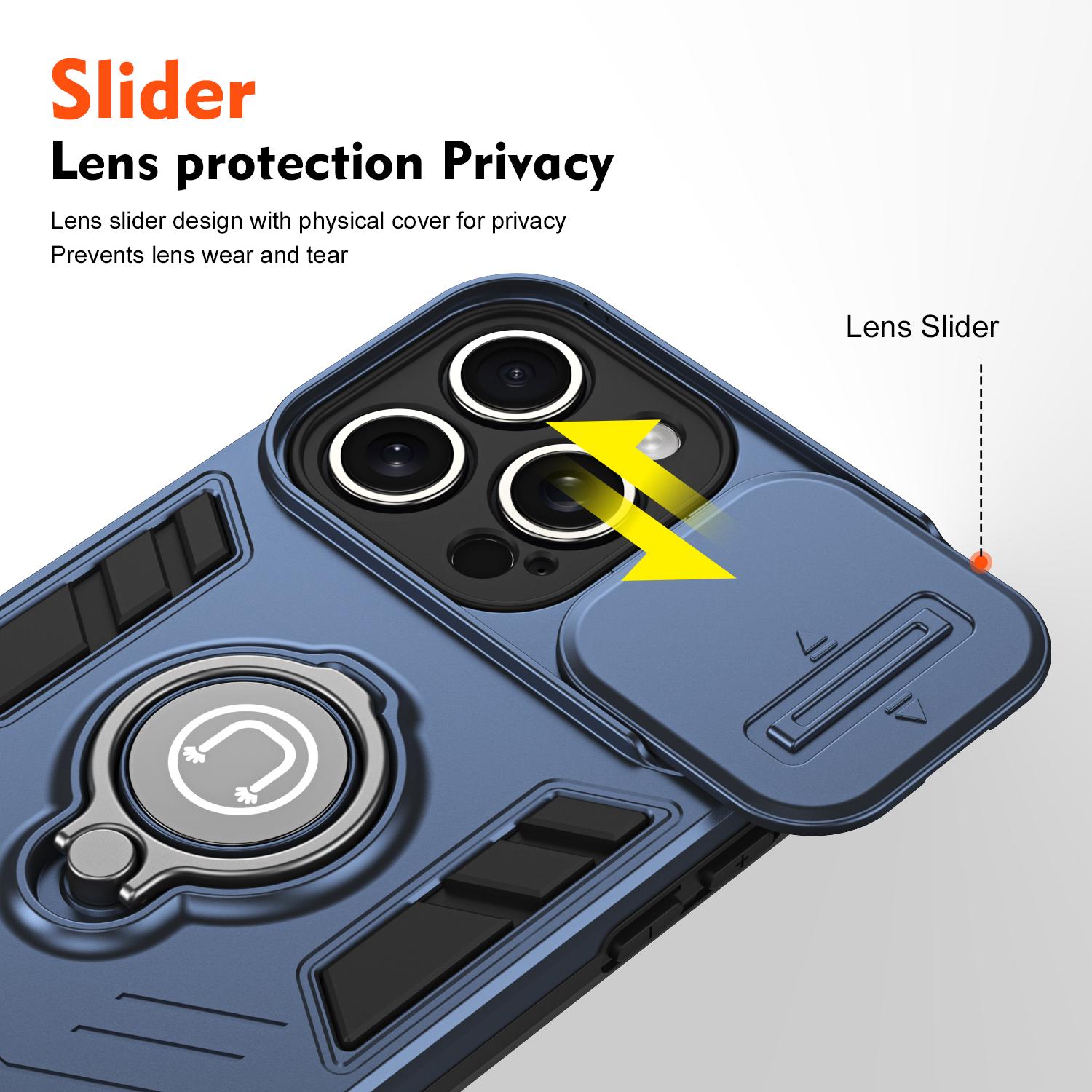 

For iPhone 16 Pro Case Slide Camshield Kickstand PC+TPU Phone Cover Grey