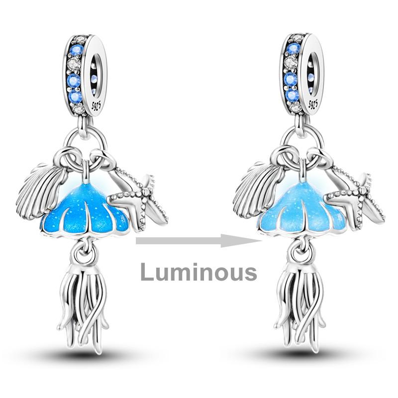 Sky Blue Color Decorative Charms Bead Elements Genuine Copper Butterflies Flower Moon Pendant Piece Suitable For Authentic Bracelet Style Jewelry
