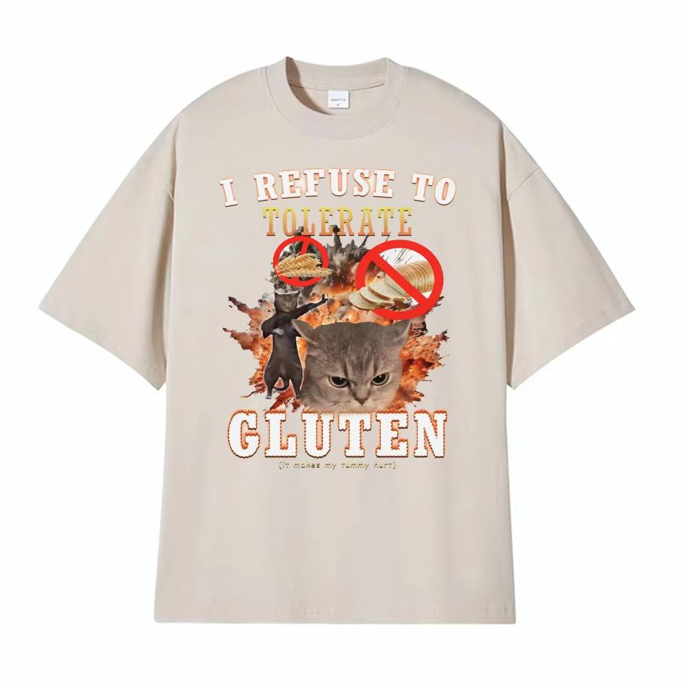 Odmítám tolerovat lepek Vtipné kočičí meme Tričko Pánské Dámské Oblečení Čistá Bavlna Módní Tričko Ležérní Kulatý Výstřih Volné Tričko