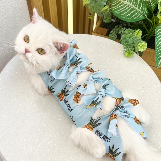 Cat Neutering Suit Fruit Print Recovery Clothing Anti-Lick Jumpsuit After Surgery Adjustable Strap Soft Breathable Postoperative Care Clothes