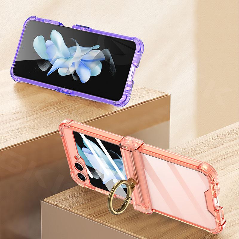 Luxury Silicone Airbag Clear Case for Samsung Galaxy Z Flip 5 5G All-included Hinge with Film Stand Cover for Galaxy Z Flip5 Transparent Case