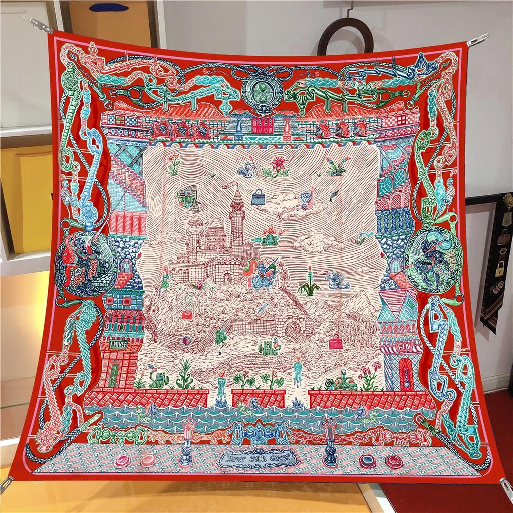 Summertime 90*90Cm Floral Scarf Shawls Fashion  Beach Sunscreen Silk Scarves Print Square Headband Bandannas