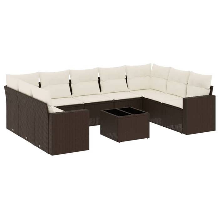 VidaXL Salon de Jardin avec Coussins 10 pcs, Canapés de Terrasse, Ensemble de Meubles de Patio, Mobilier d'Extérieur, Marron 3251750