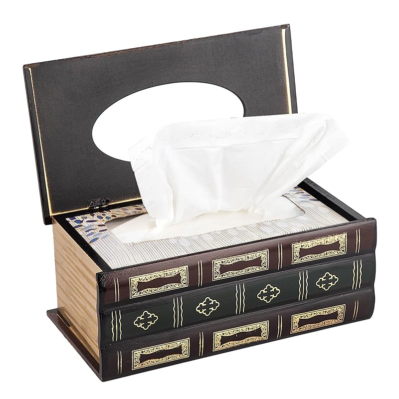 Crafted Classical Retro Wooden Antique Book Tissue Box Cover Rectangular Tissue Holder Dispenser Paper Cover Case Napkin красный