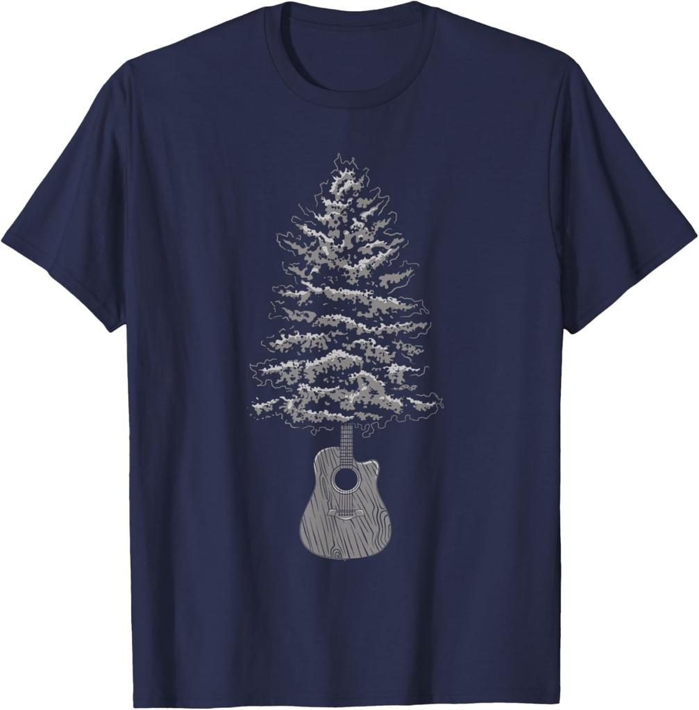 Acoustic Guitar Tree Music Lover Graphic Tee Men's Casual Cotton T-Shirt Outdoor Trip