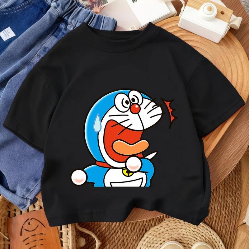 Children's Casual T-shirt Doraemon Cute Kawaii Print 2026 Summer Street Fashion