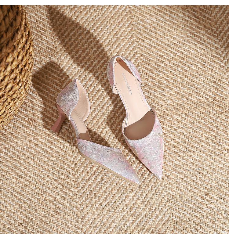 

699-109 French pointed stiletto shoes, new stiletto high-end hollow single shoes, fairy style banquet women s shoes 35 розовый