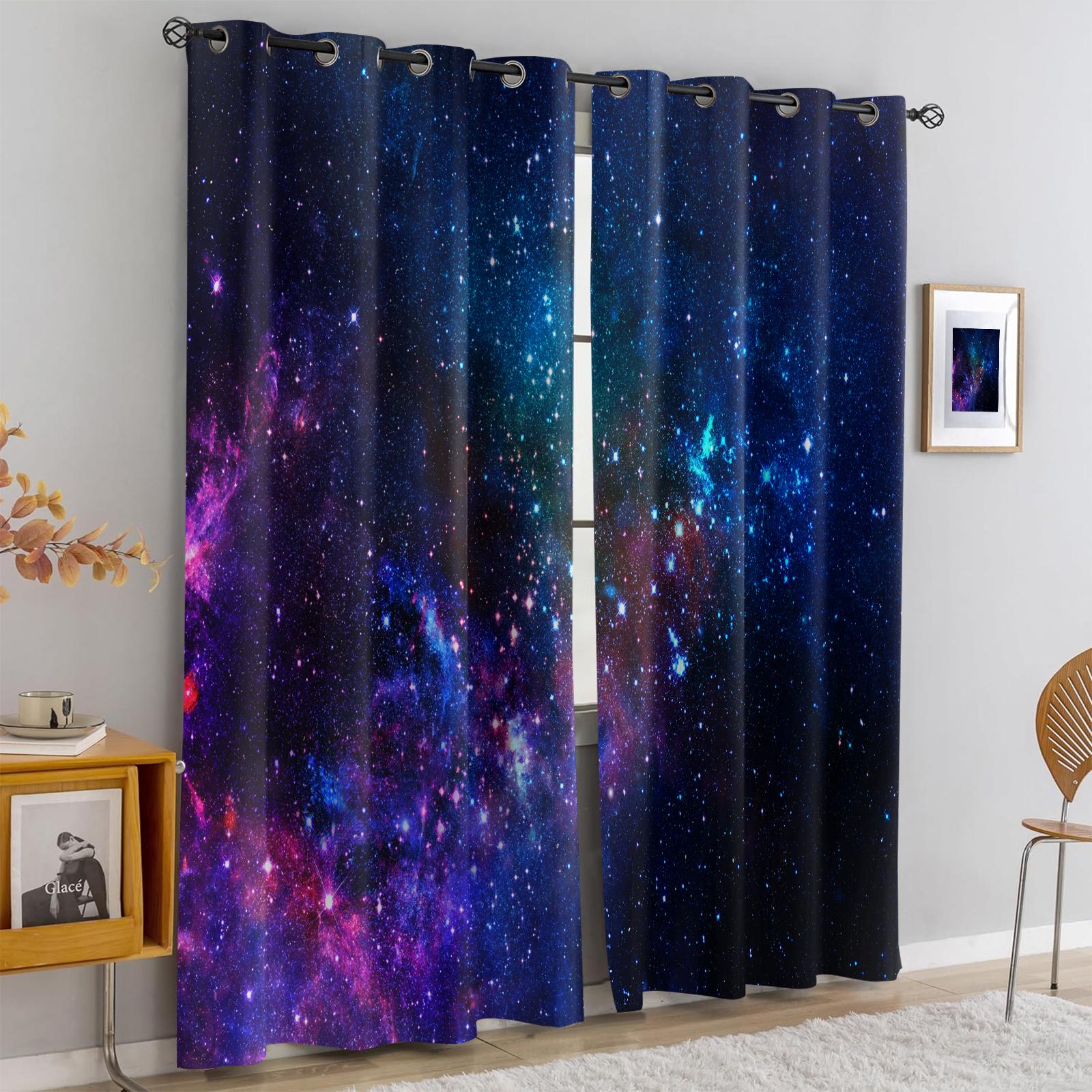 Занавески  Галактическая Вселенная  Космическое Звездное Небо Тема Оконная Занавеска Гостиная Исследование Космоса Затеняющие Шторы Из Полиэстера Декор W100*H70(CM)-Grommet top&1PCS