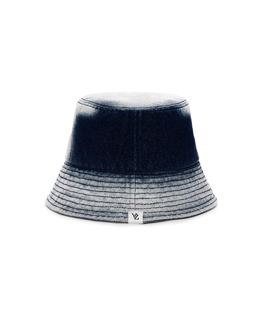 Bajal Vz Label Bleach Washed Denim Bucket Hat Indigo