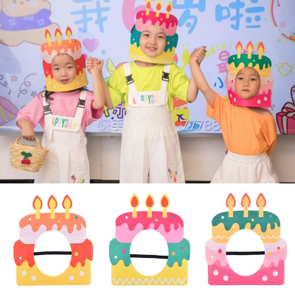 

Non-Woven Cake Head Cover Elastic Band Party Mask Birthday Party Decor Hat Cake Headgear Hat Kids Style A