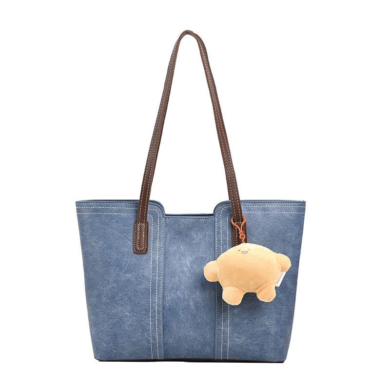

Large-capacity bag women s 2025 new fashion college student class shoulder bag versatile tote bag No pendant джинсовый синий