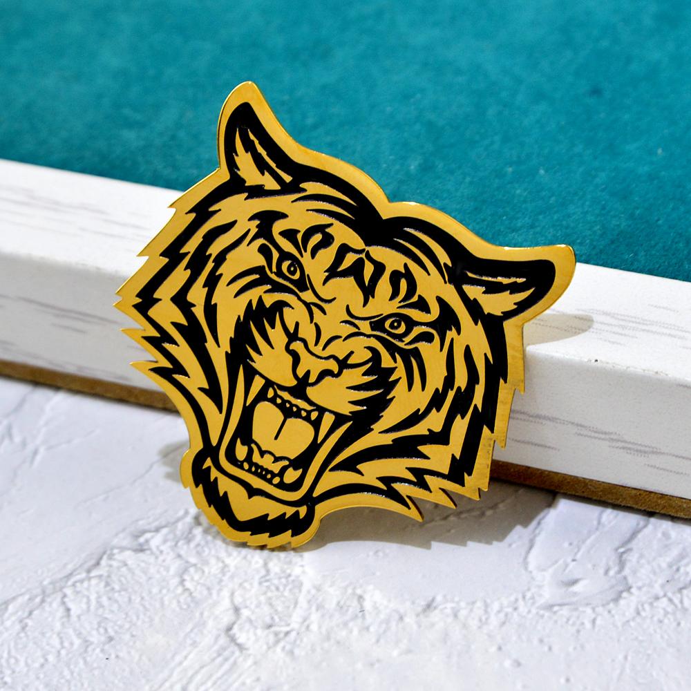 New Enamel Cute Tiger Face Head Brooch Pins Animal Tiger Brooches For Women Men Stainless Steel Jewelry
