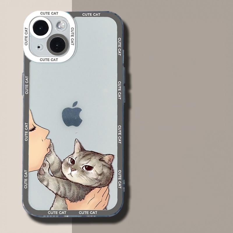 

Funny Cute Cartoon Cat Phone Case For iPhone 16 15 14 13 12 11 Pro Max XS X XR 7 8 SE Shockproof Back Cover iPhone 15 Pro