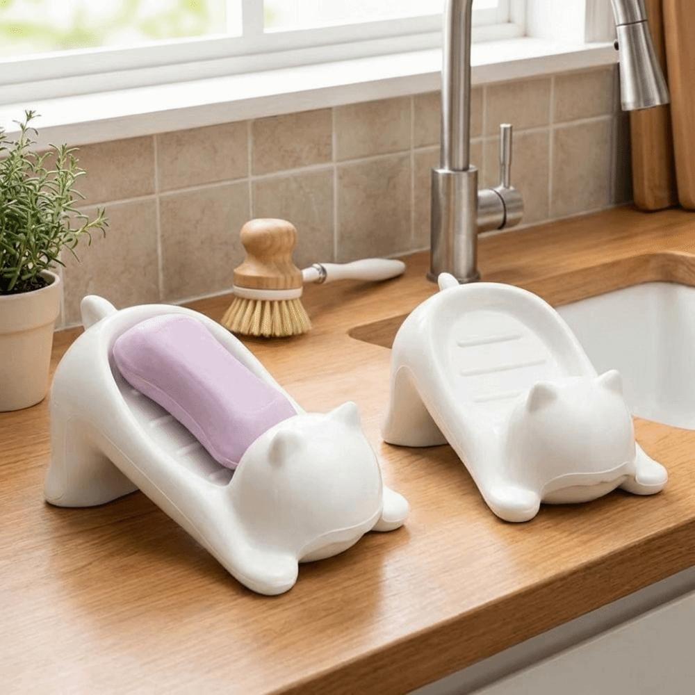 Creative Cartoon Soap Box Cat Shaped Bathroom Soap Holder Soap Filter Rack  Household