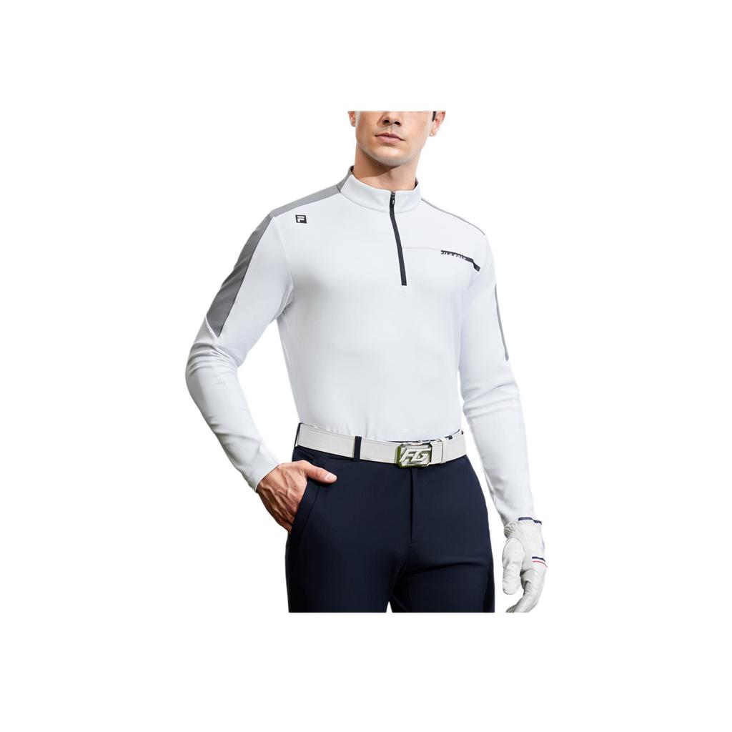 FILA Golf Series Color Block Elite Polo Long Sleeve T-Shirt Men Tops Jade-White A11M415202FWT