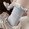 Women's Mid-Calf Mesh Slouch Socks, Spring/Summer, Korean School Style, Versatile Pure Cotton, Bubble Top.