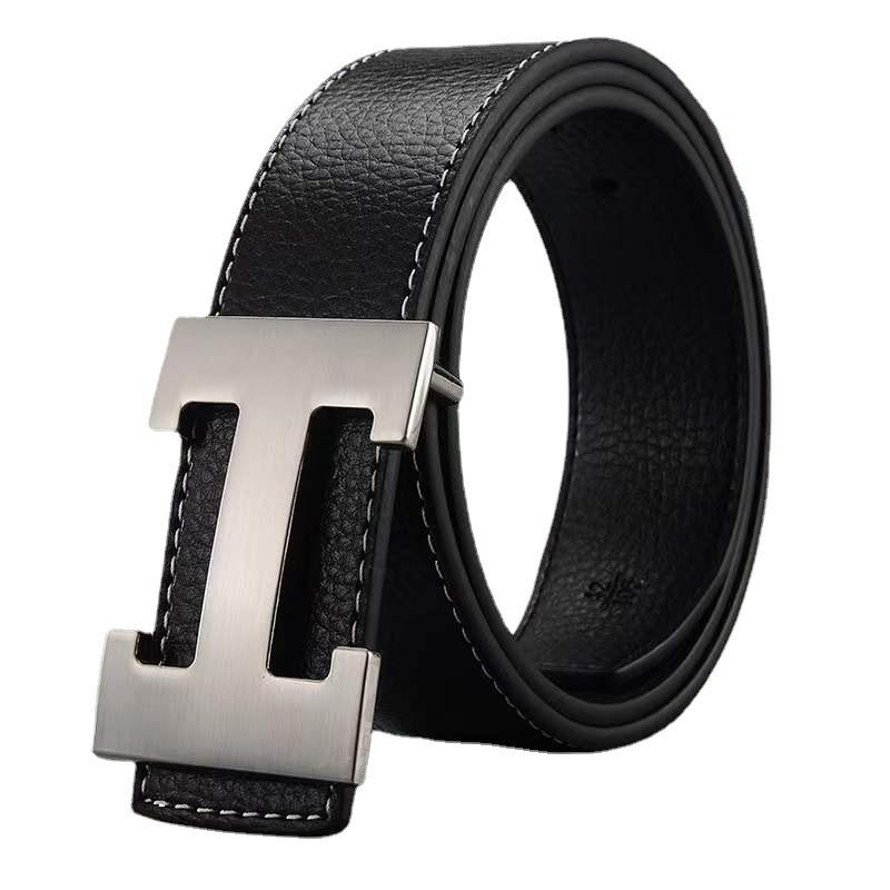 Pánský módní kožený pásek z hovězí kůže s H přezkou 2022 - Stylový a trendy pásek přes pas pro mladé lidi