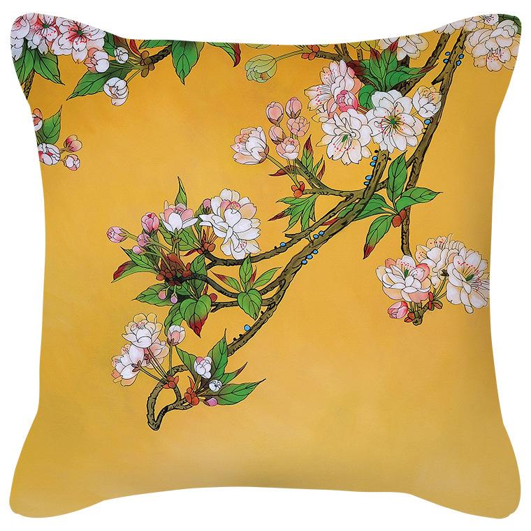 Plum Blossom Cushion Flamingo Birds Cherry Pillow for Home Chair Sofa Decoration Yellow Pillowcases