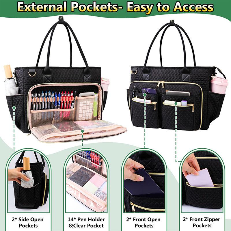 Multi Functional Teacher Handbag Large Capacity Portable Laptop Document Storage Bag Multi Purpose Durable Shoulder Bag